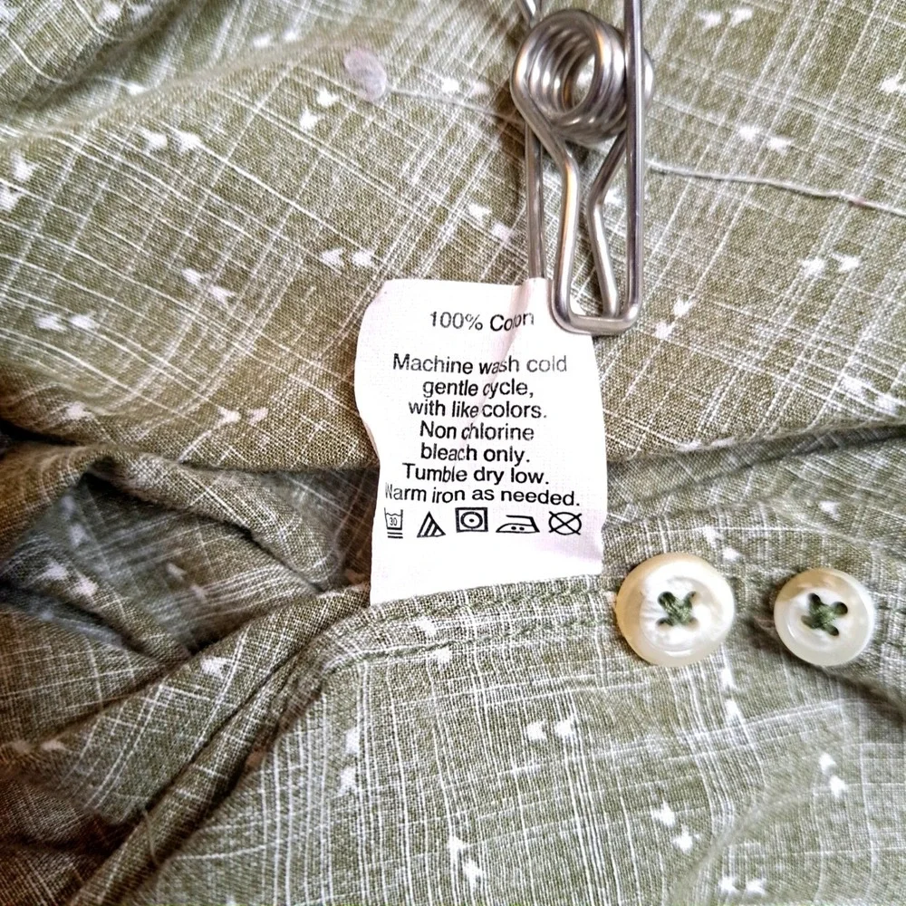 J.Crew Button Down Shirt Mens L Olive Green Micro Dot Print Casual Long LS